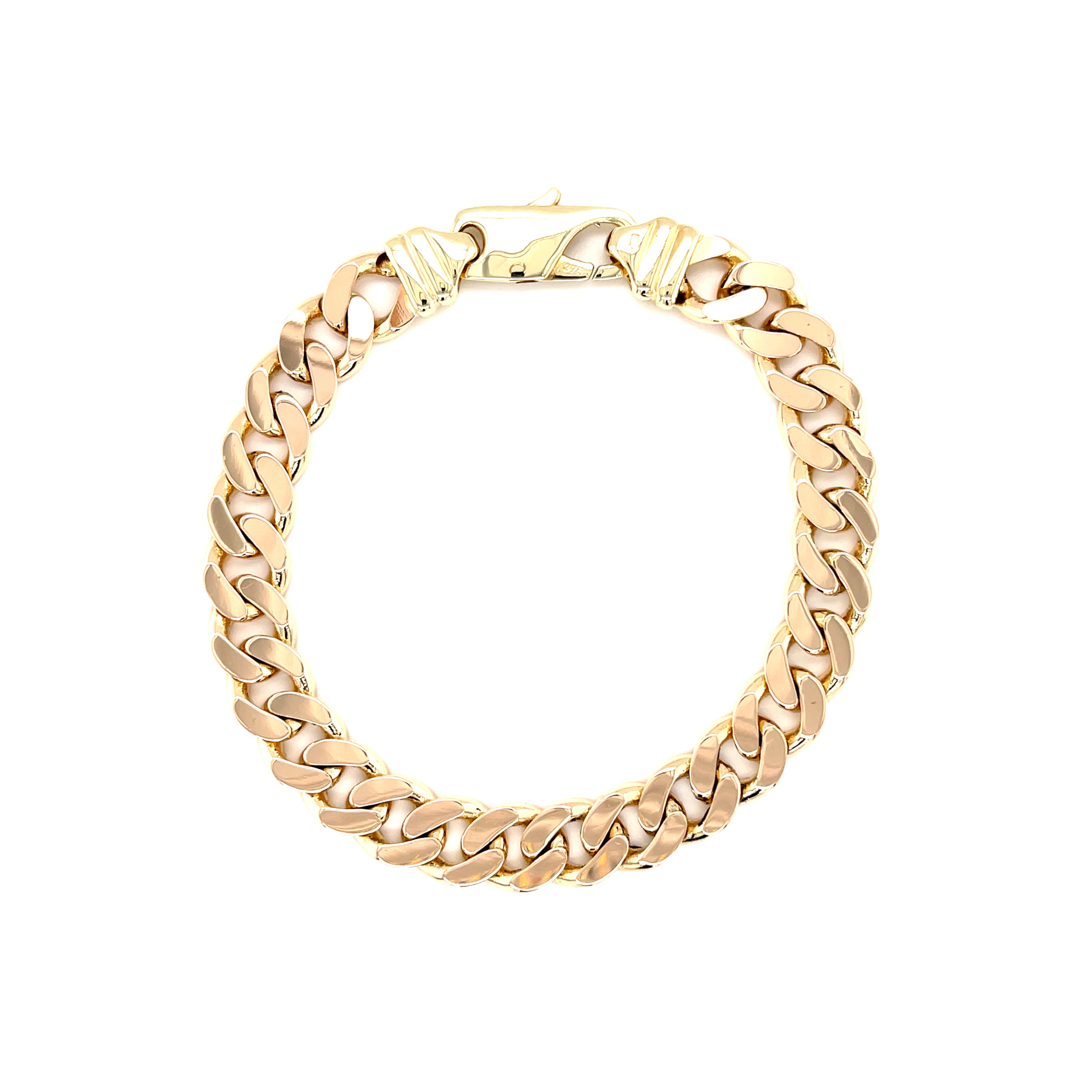 9ct Yellow Gold 8 Inch Flat Curb Link Bracelet - 29.66g