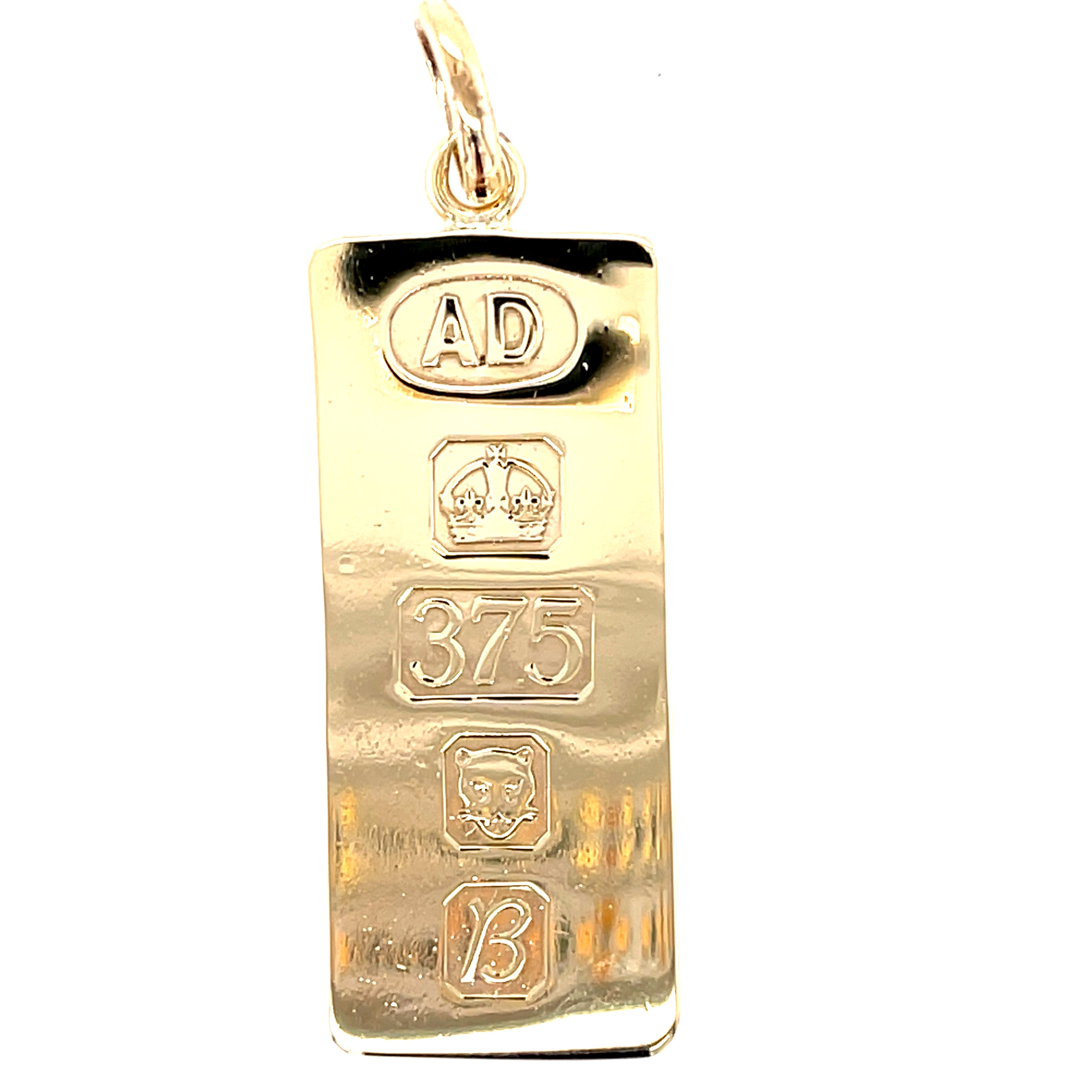 9ct Yellow Gold Vintage Ingot Pendant Hallmark Detail 1976 - 9.20g SOLD