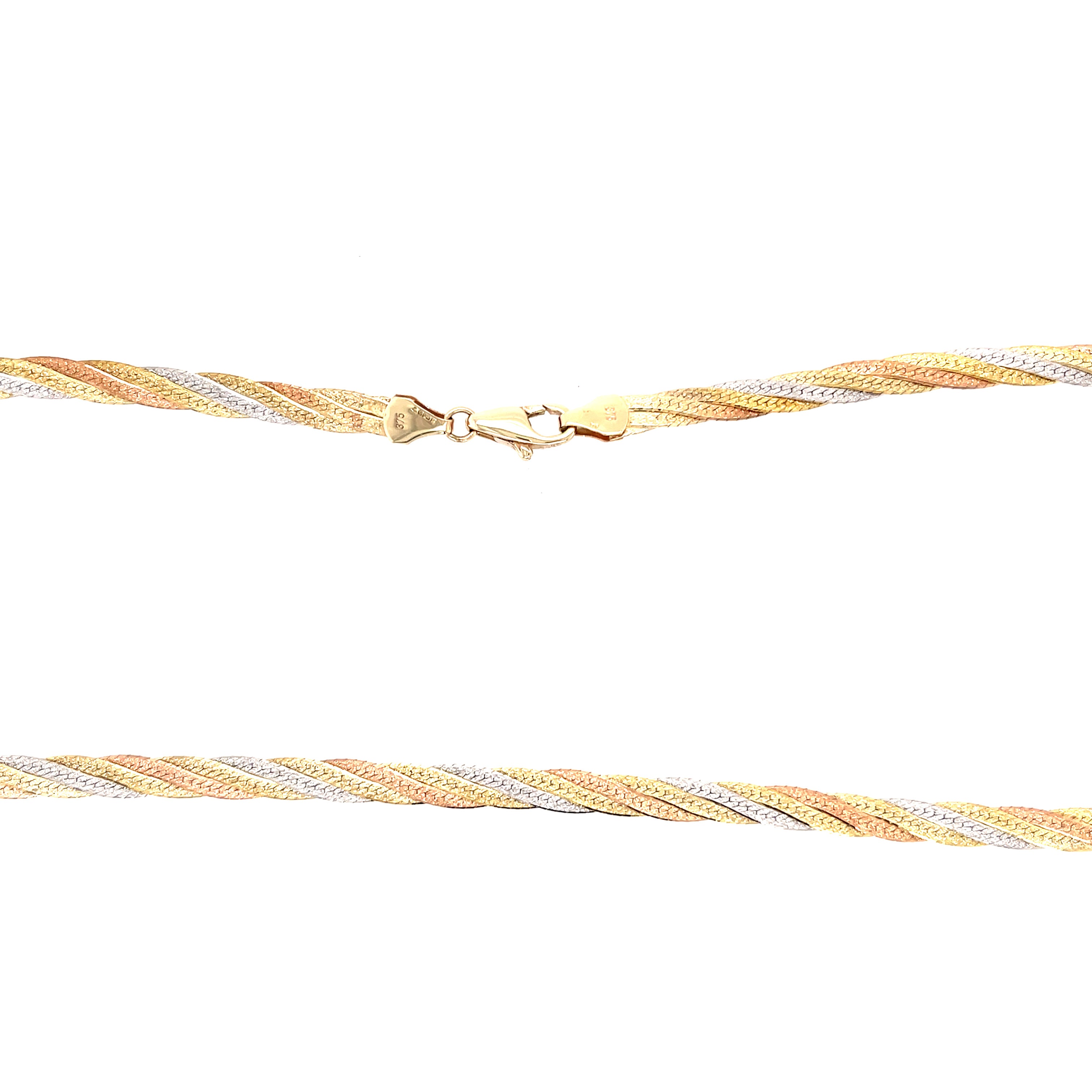 9ct Yellow White & Rose Gold 16 Inch Woven Necklace - 10.80g