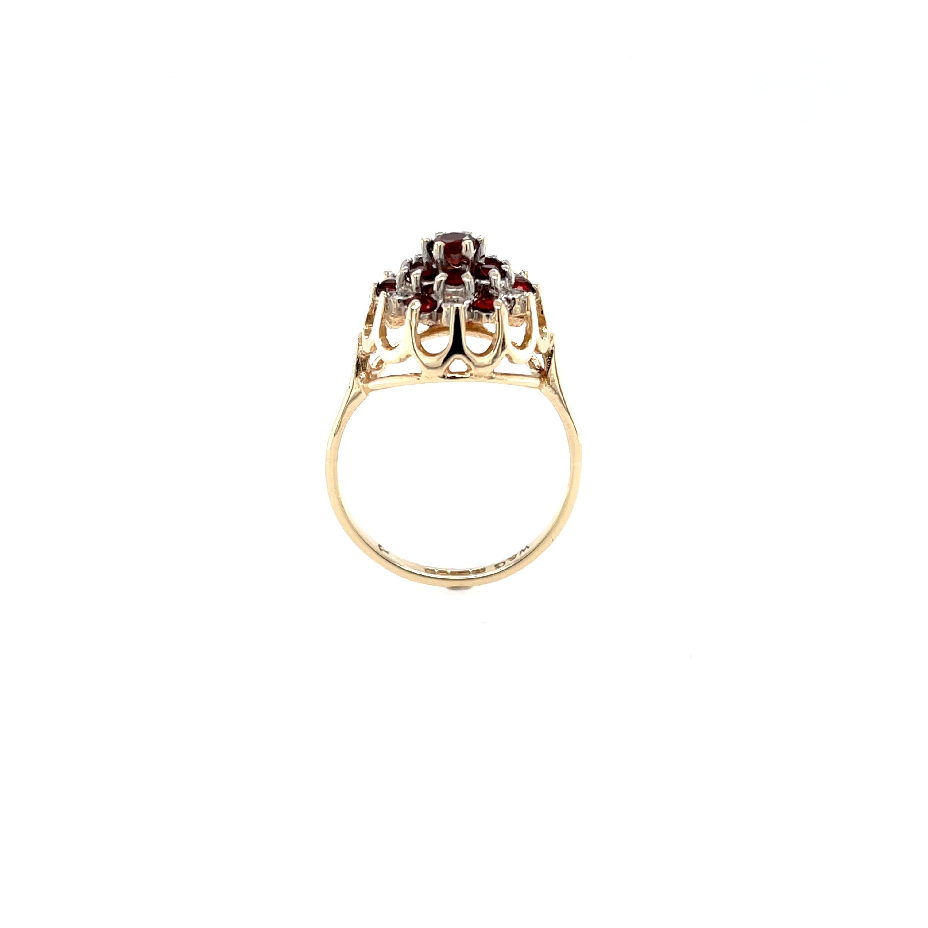9ct Yellow Gold Vintage Garnet & Diamond Cluster Dress Ring SOLD