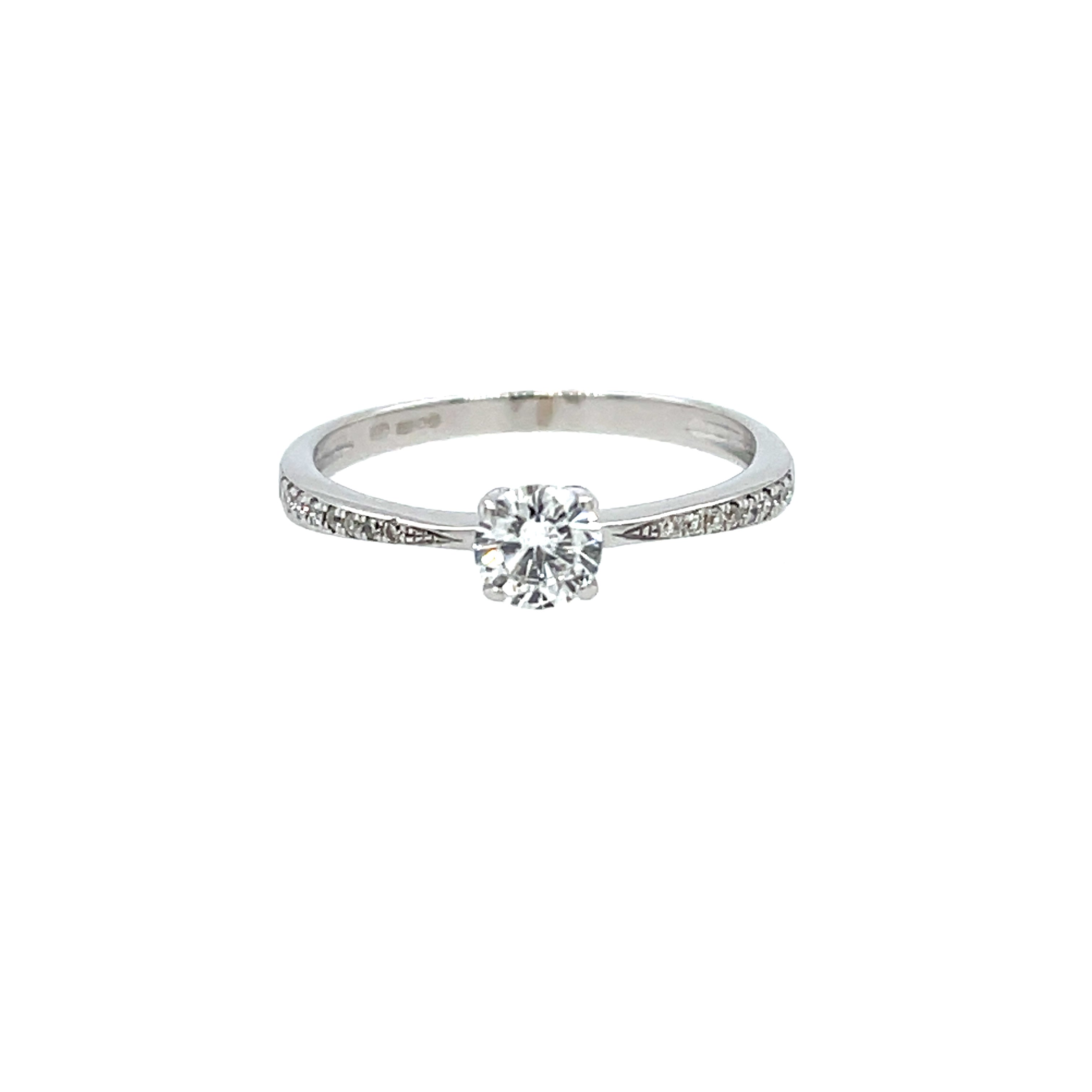18ct White Gold 0.33ct Round Brilliant Cut Diamond Solitaire Engagement Ring With Diamond Shoulders