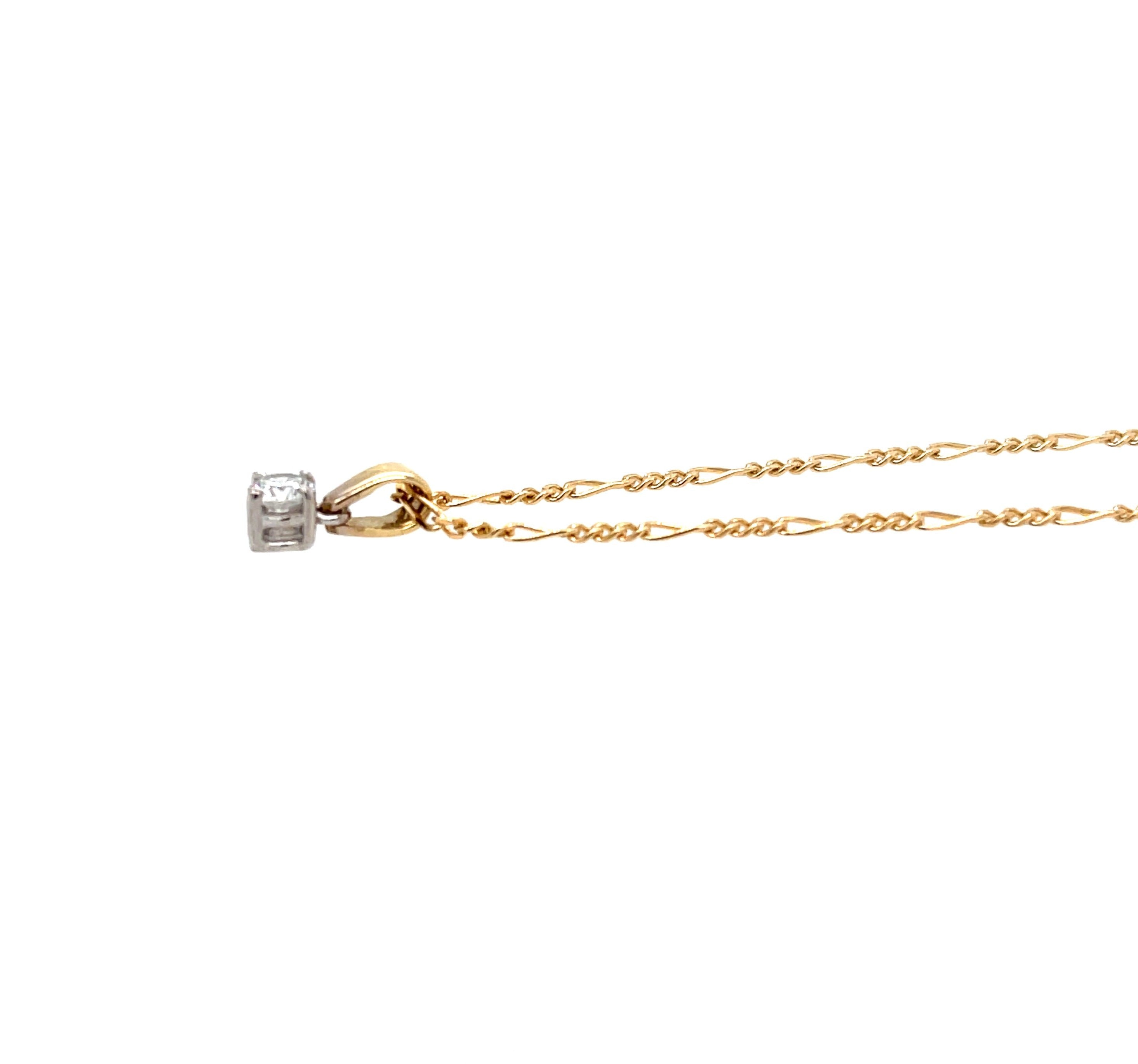 18ct Yellow Gold 0.15ct Diamond Solitaire Pendant & 18" Figaro Chain