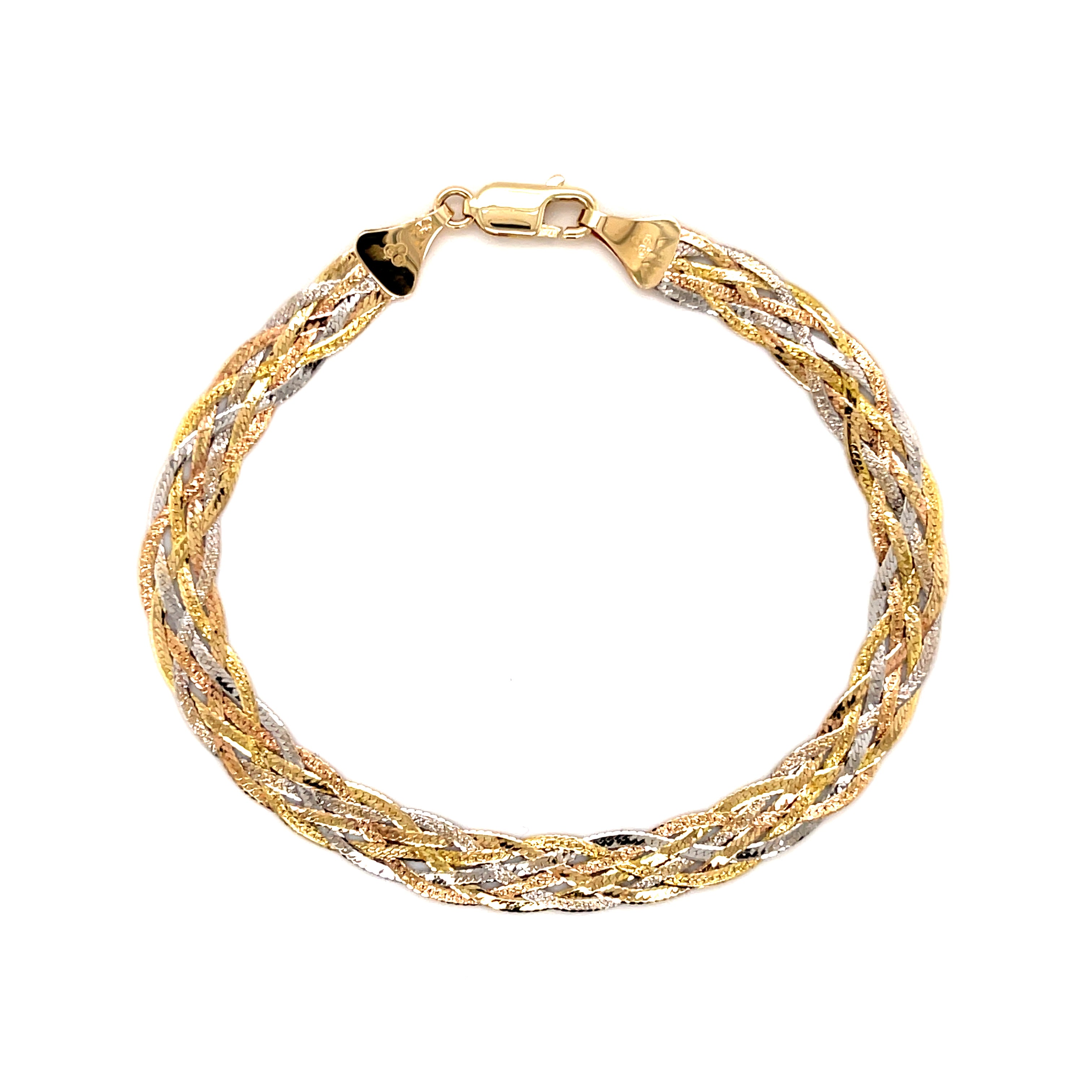 9ct Yellow, Rose & White Gold 7" Woven Ladies Bracelet - 2.70g SOLD