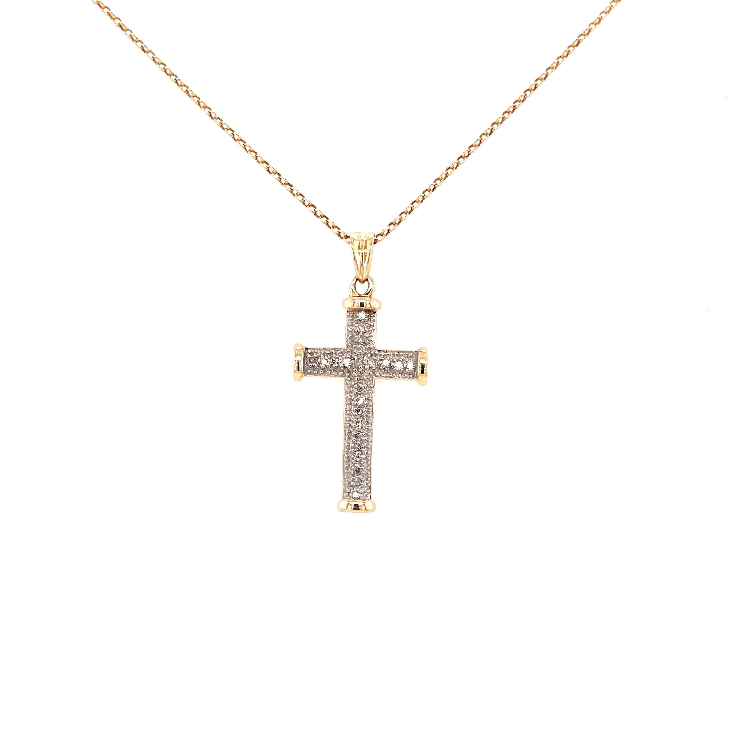 9ct Yellow Gold 0.20ct Diamond Cross Pendant & 24" Belcher Chain SOLD