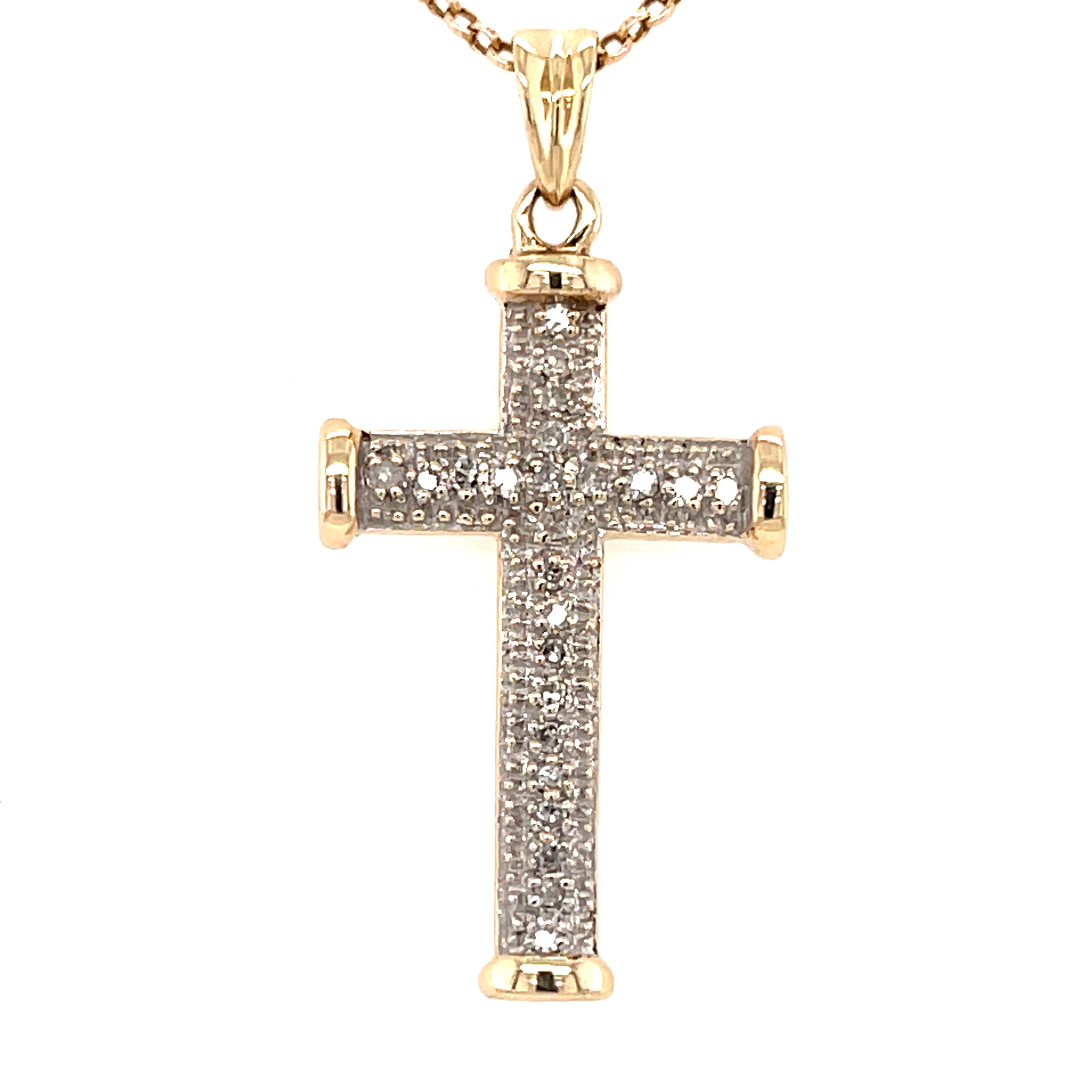 9ct Yellow Gold 0.20ct Diamond Cross Pendant & 24" Belcher Chain SOLD