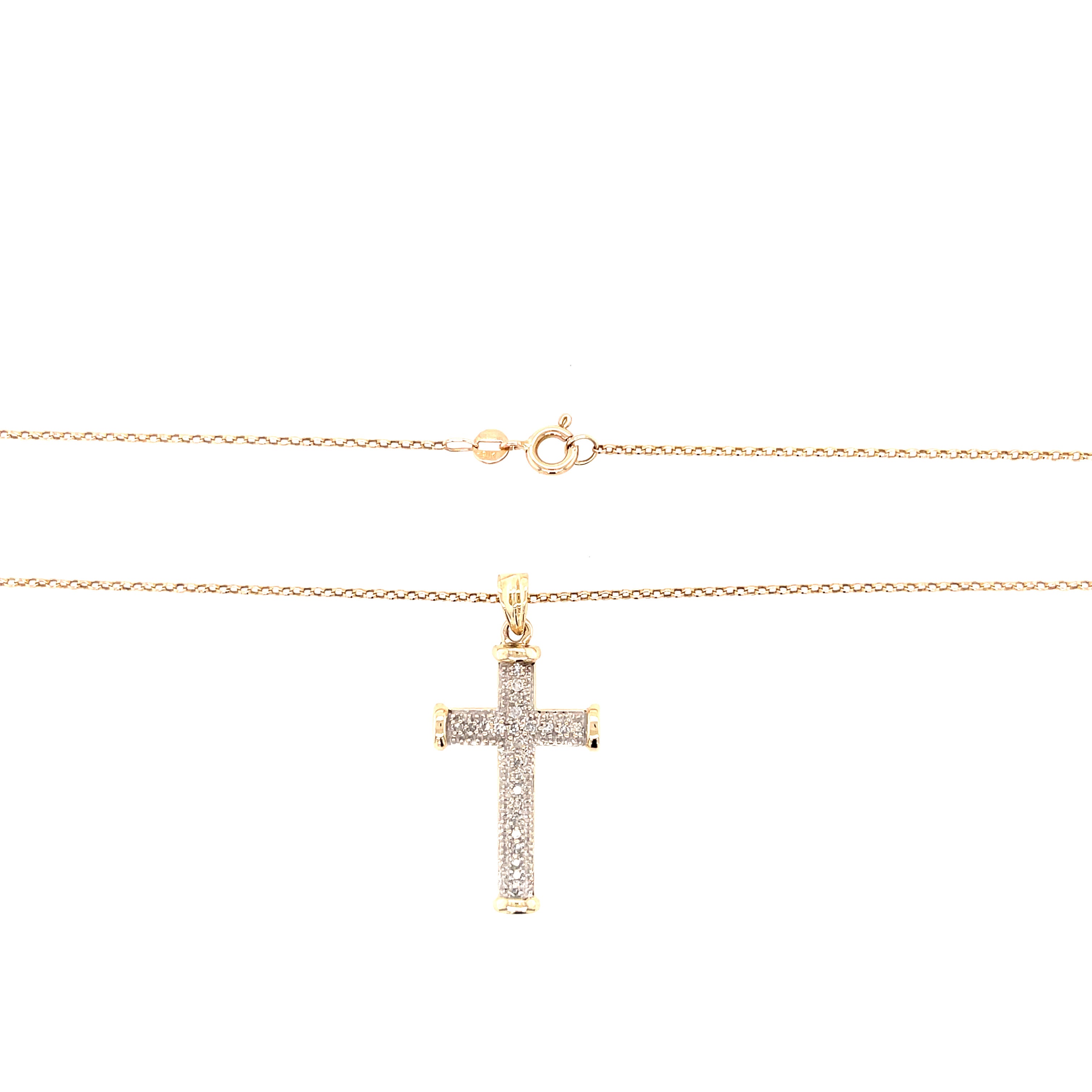 9ct Yellow Gold 0.20ct Diamond Cross Pendant & 24" Belcher Chain SOLD