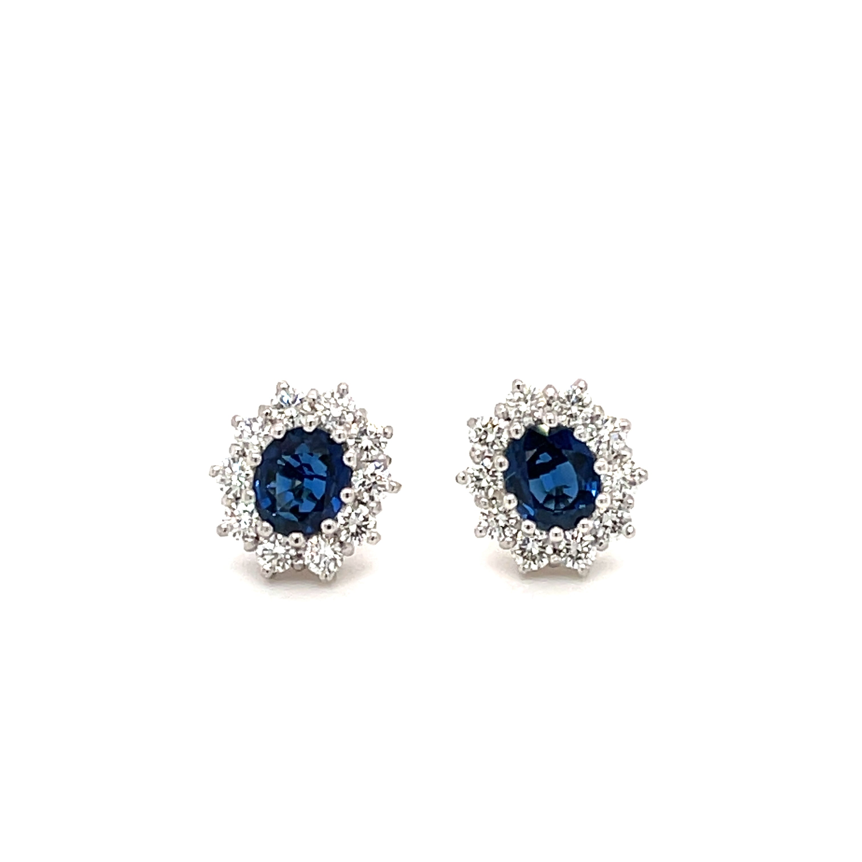Sapphire & Diamond Oval Cluster Earrings 18ct Gold