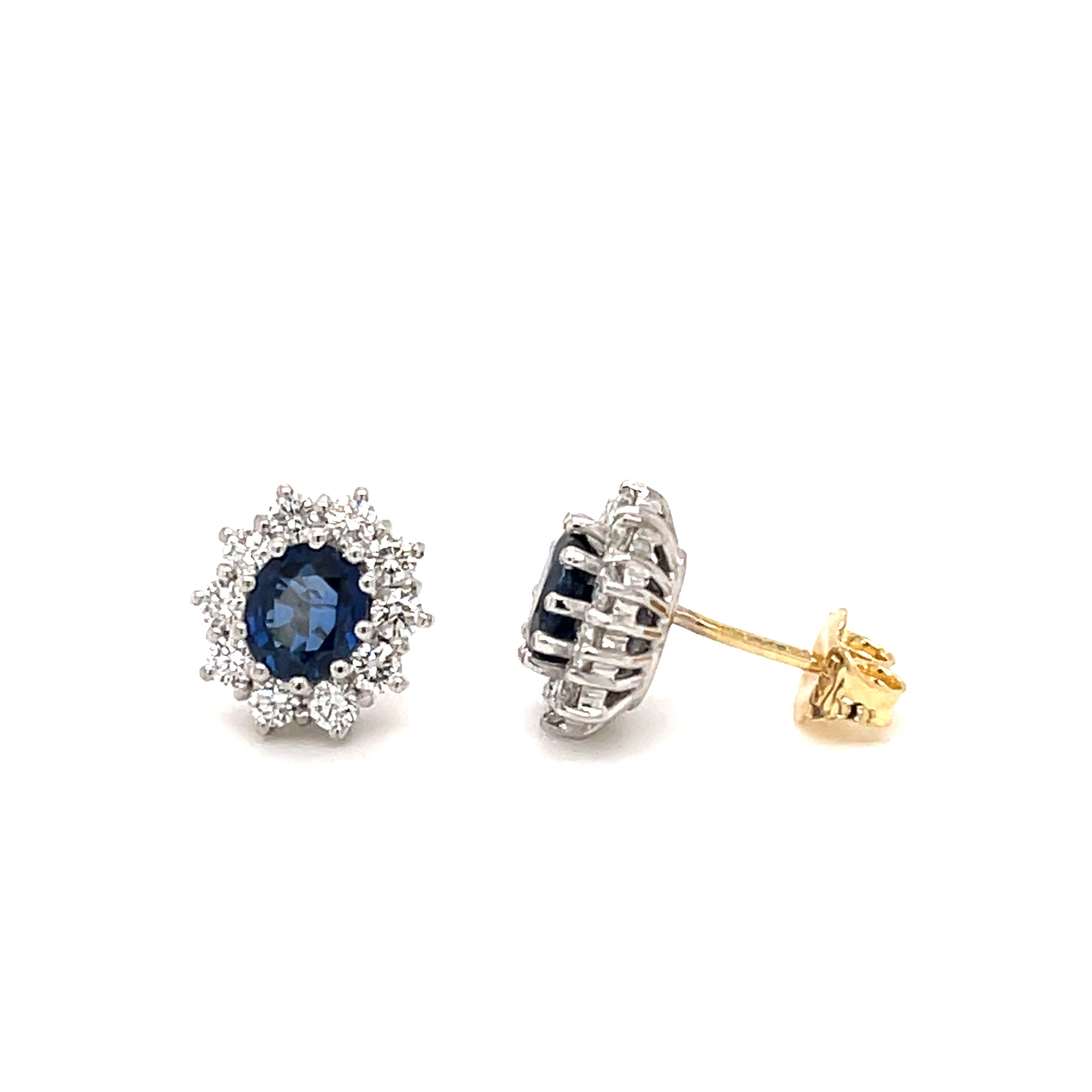 Sapphire & Diamond Oval Cluster Earrings 18ct Gold