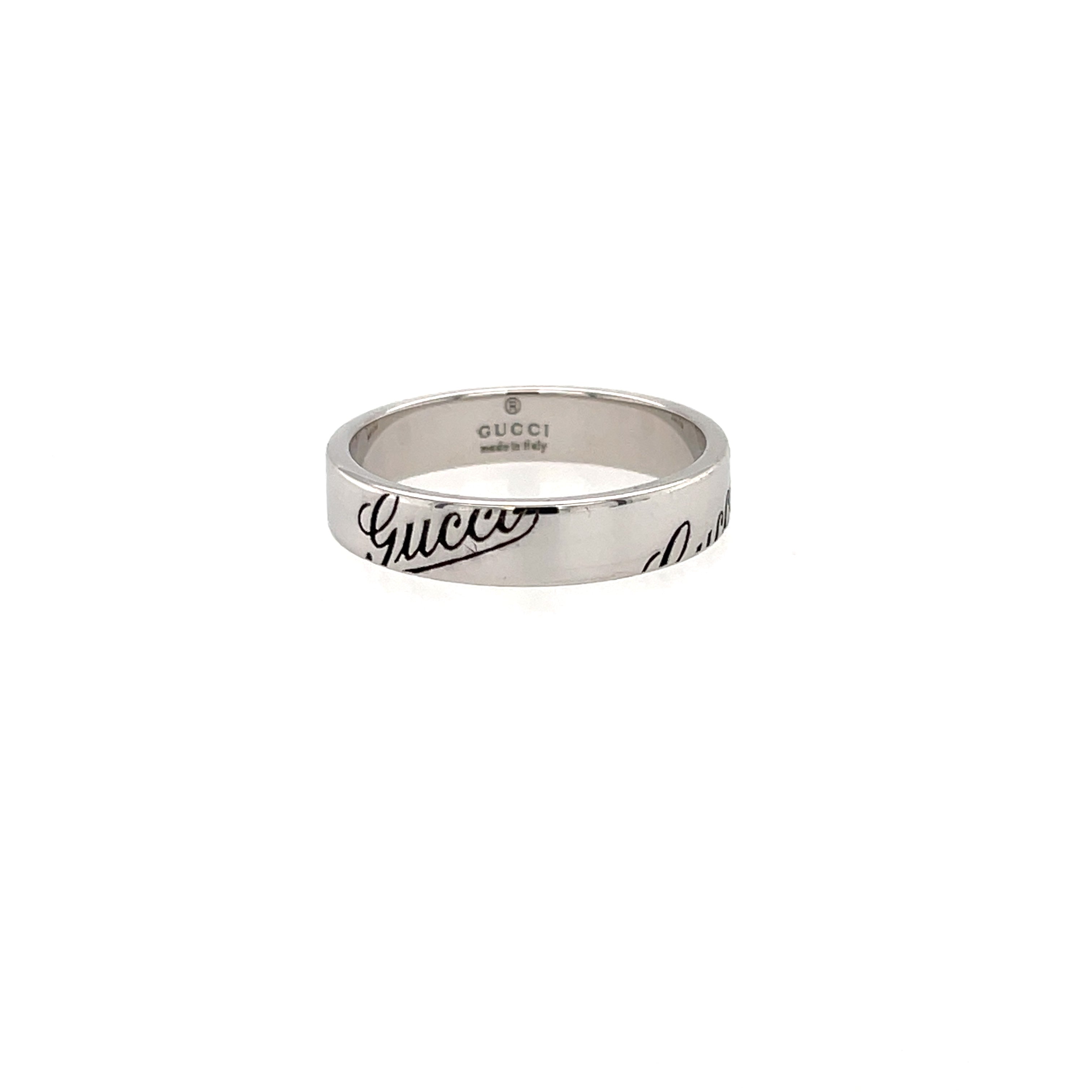 GUCCI 18ct White Gold 'Script' Band Ring Size M SOLD