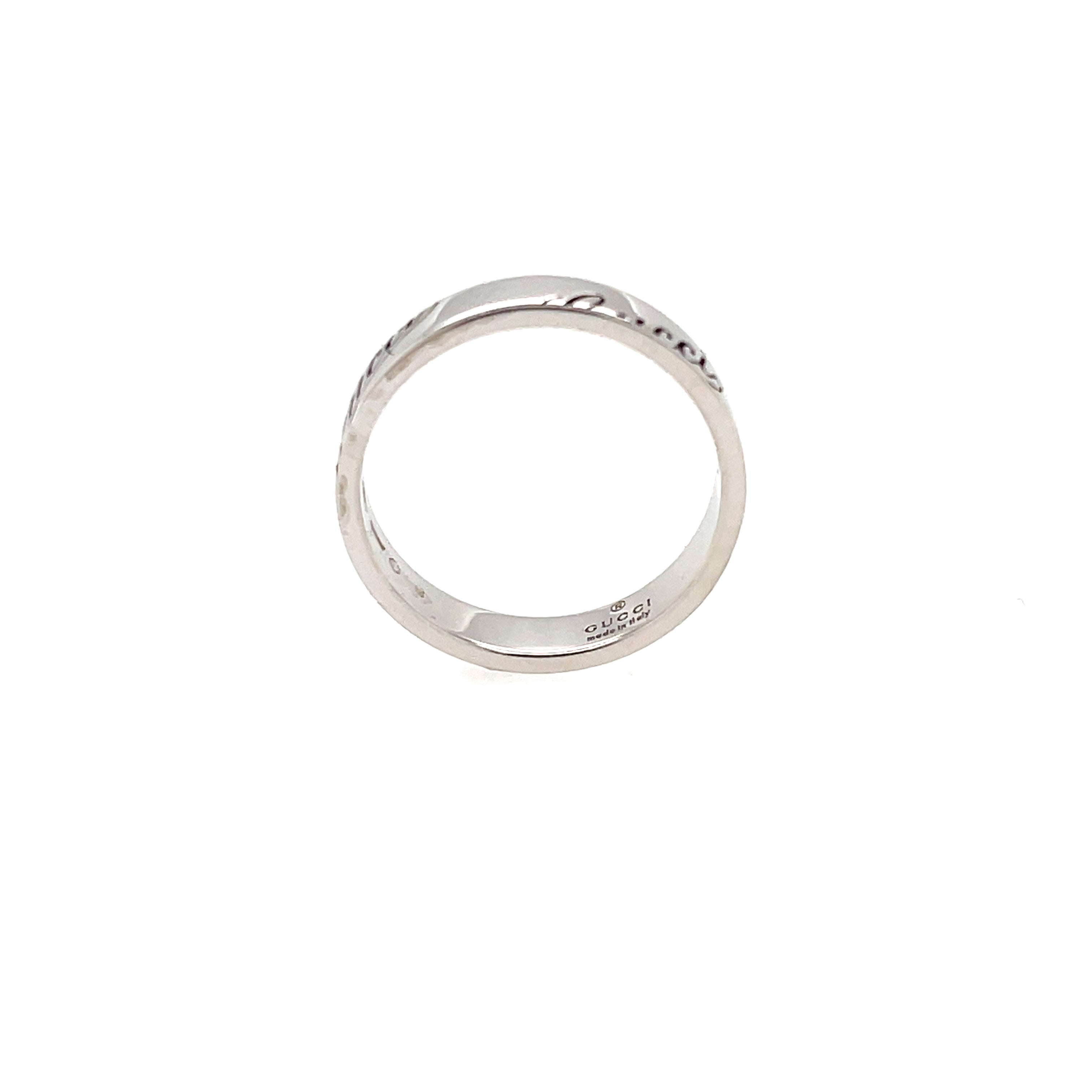 GUCCI 18ct White Gold 'Script' Band Ring Size M SOLD