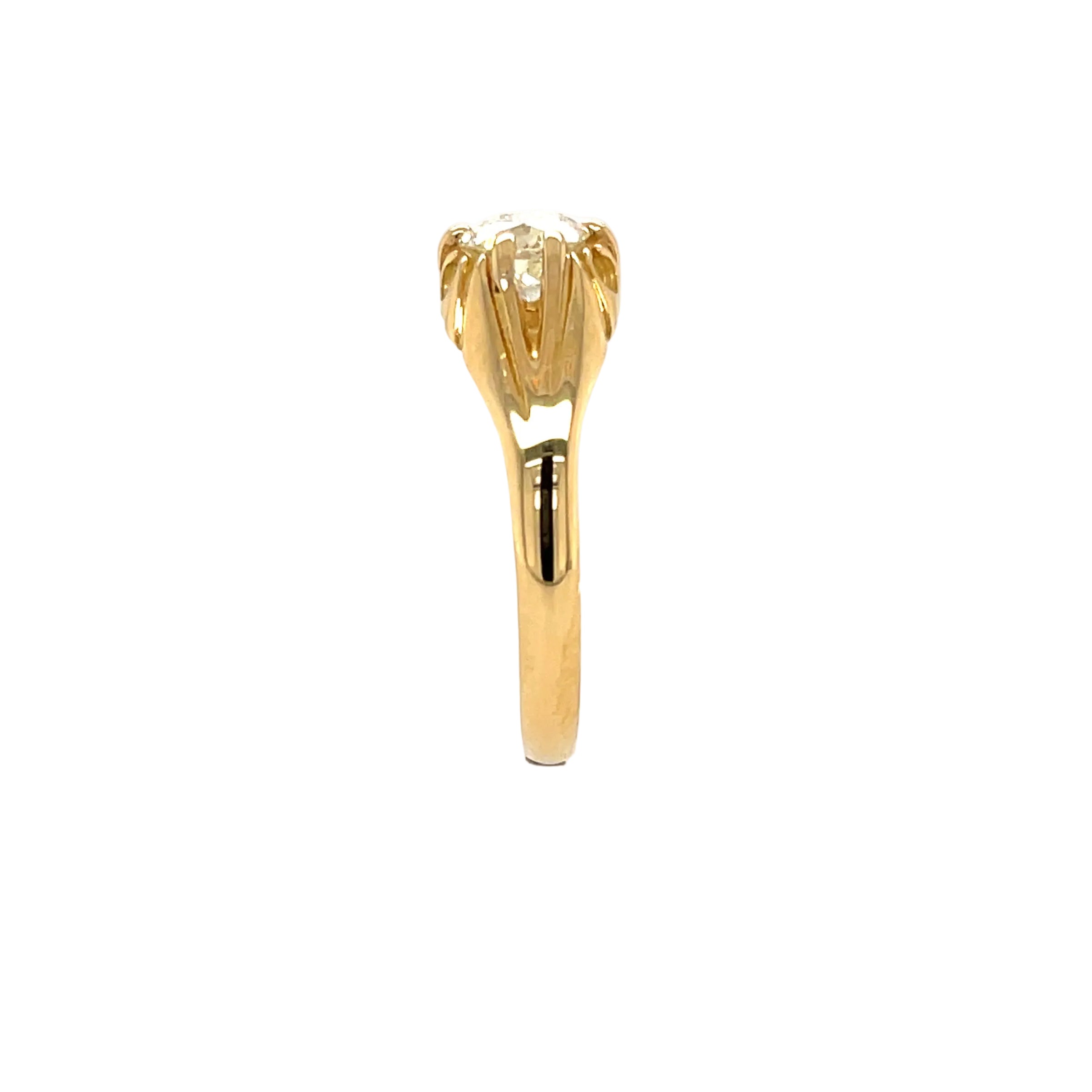 18ct Yellow Gold 0.91ct Old European Cut Diamond Solitaire Gypsy Ring Certified M VS