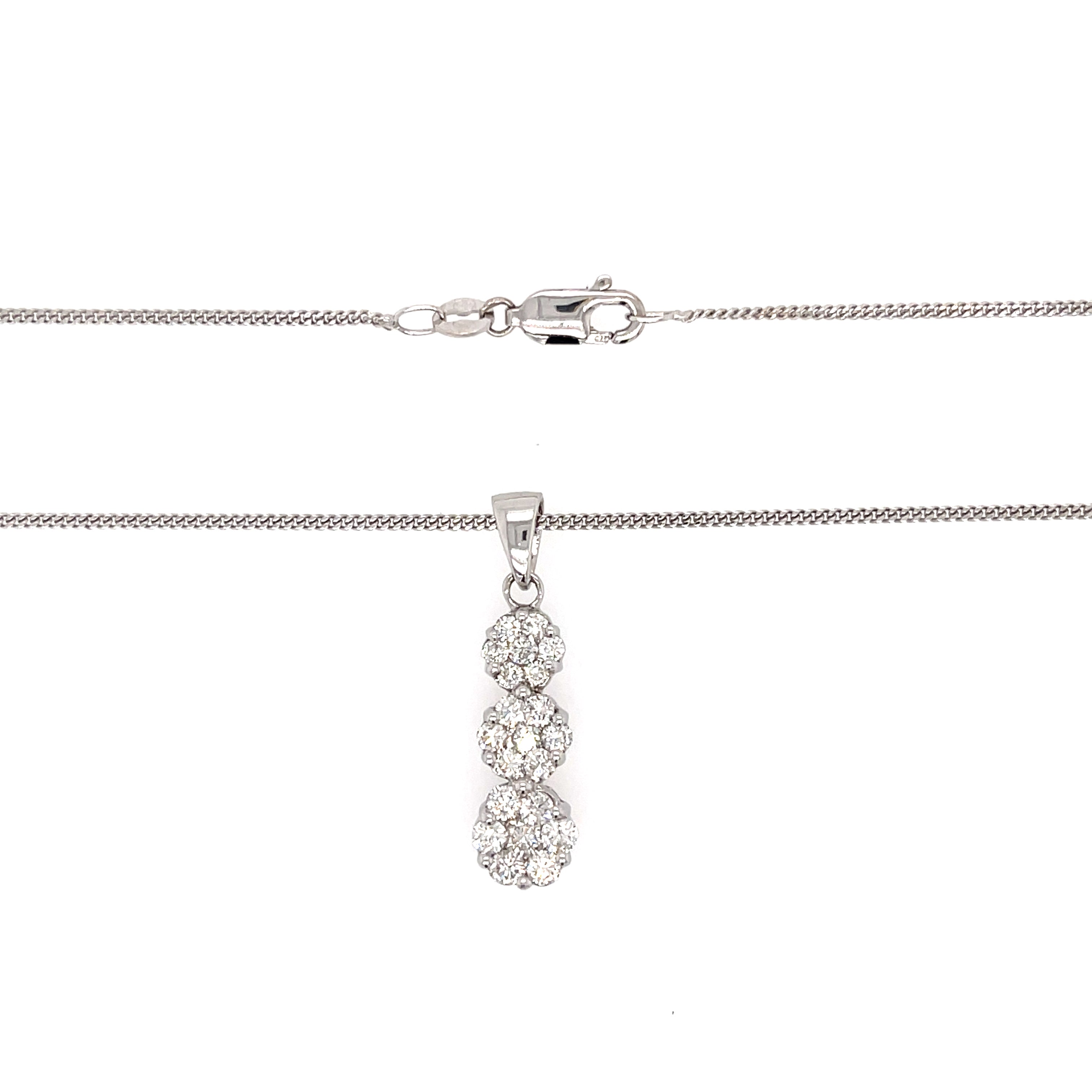 18ct White Gold 1.00ct Diamond Trilogy Cluster Pendant SOLD