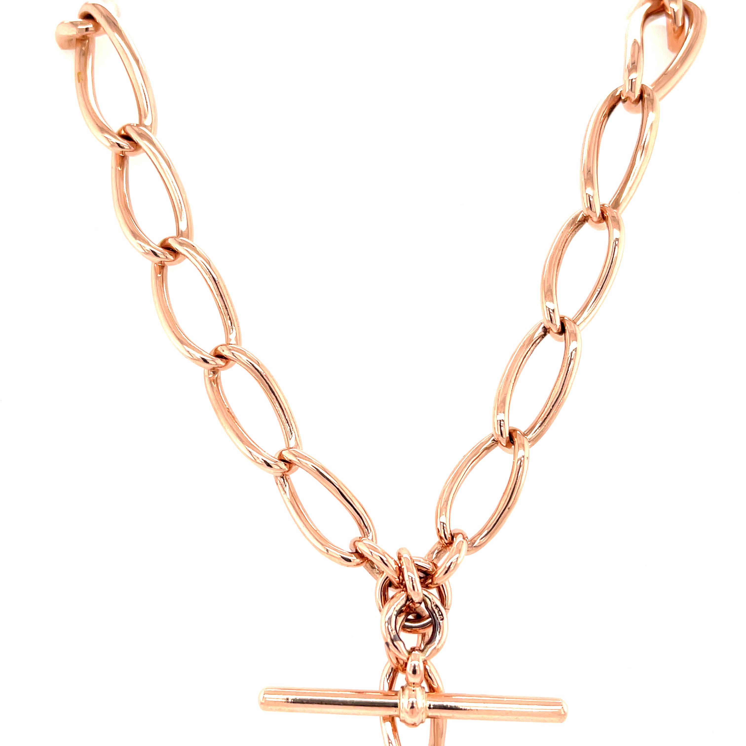 9ct Rose Gold Antique Double Albert Watch Chain & T Bar - 58.50g SOLD