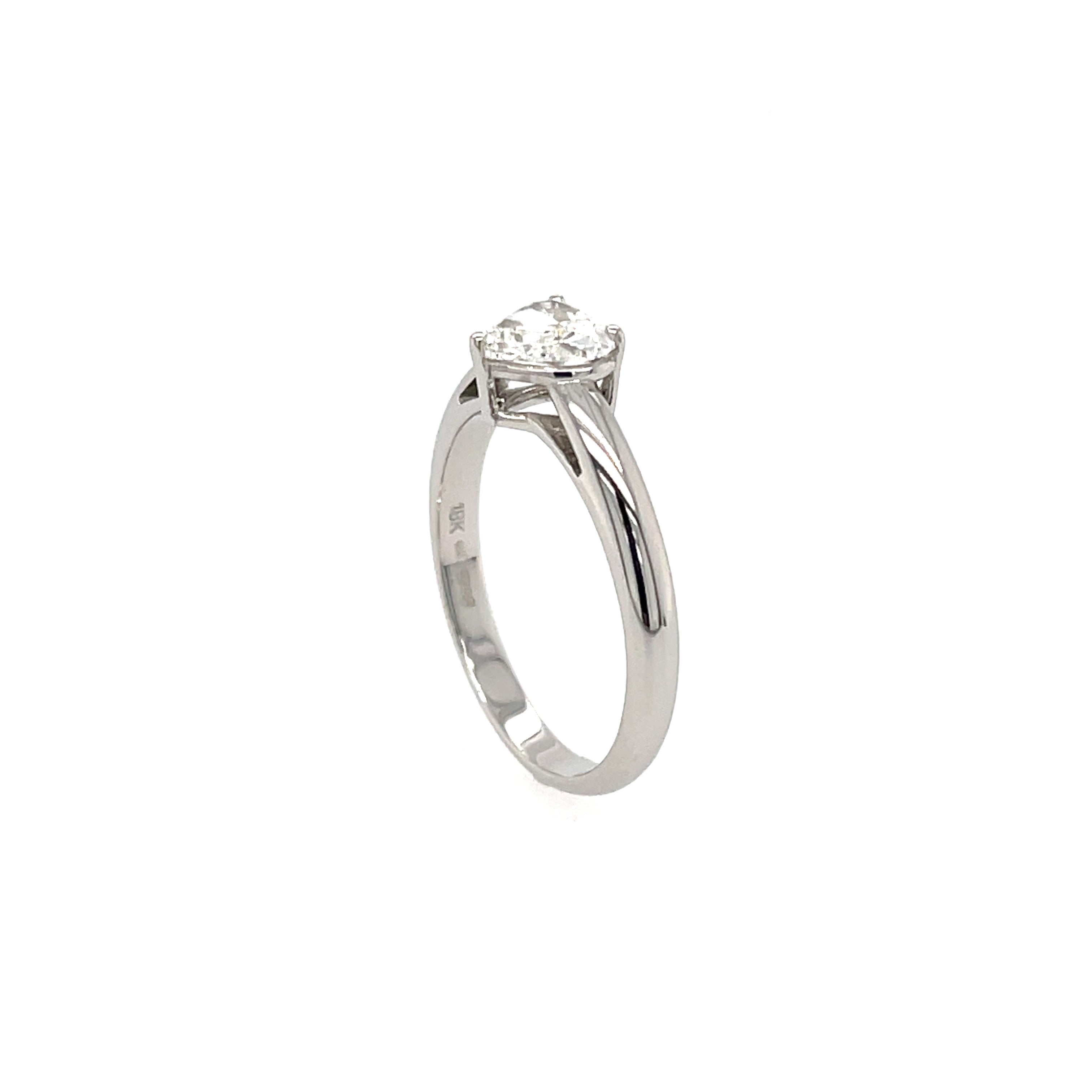 18ct White Gold 0.71ct Heart Cut Diamond Solitaire Engagement Ring Certified F VS2