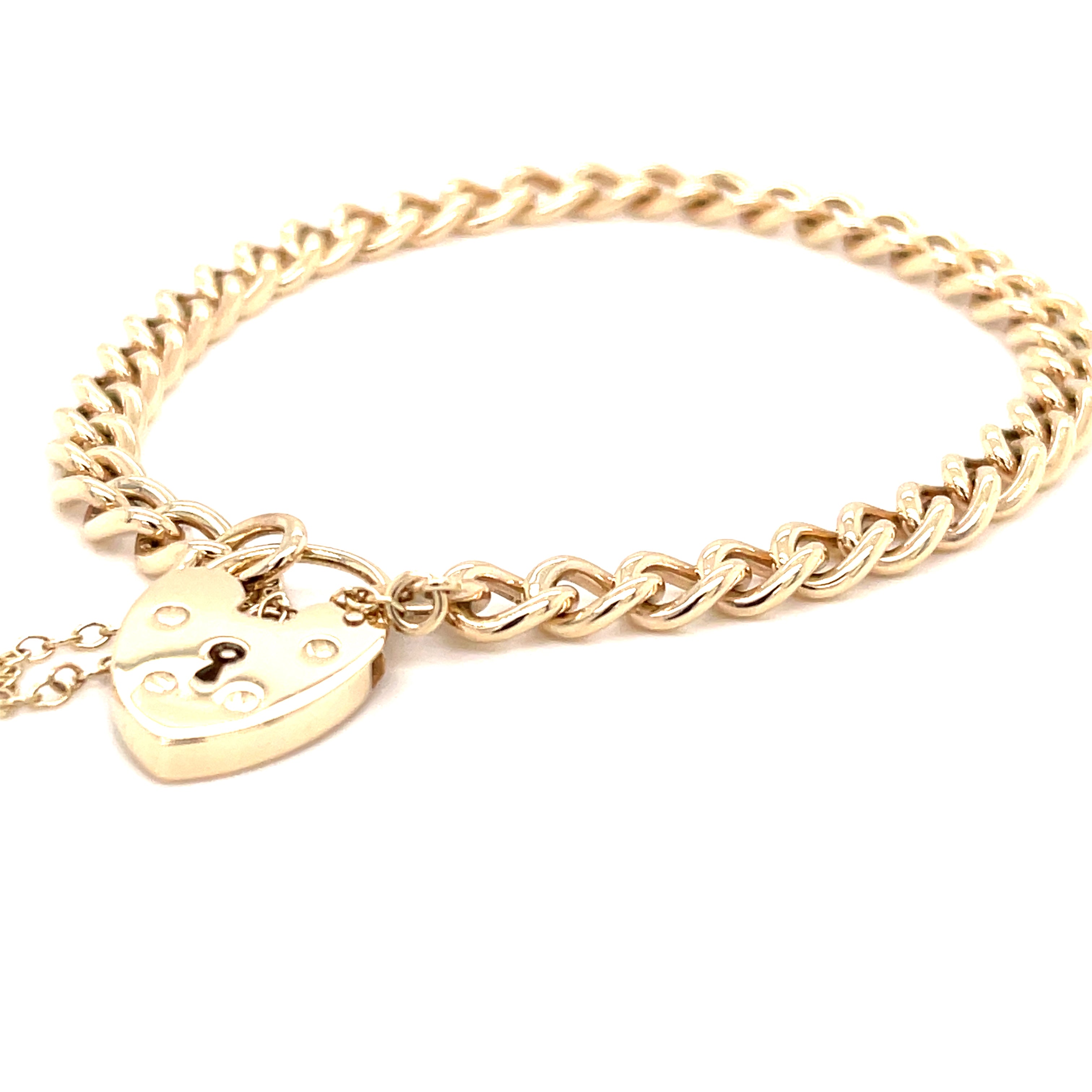 Vintage 9ct Yellow Gold 7" Traditional Heart Padlock Charm Bracelet - 15.55g SOLD