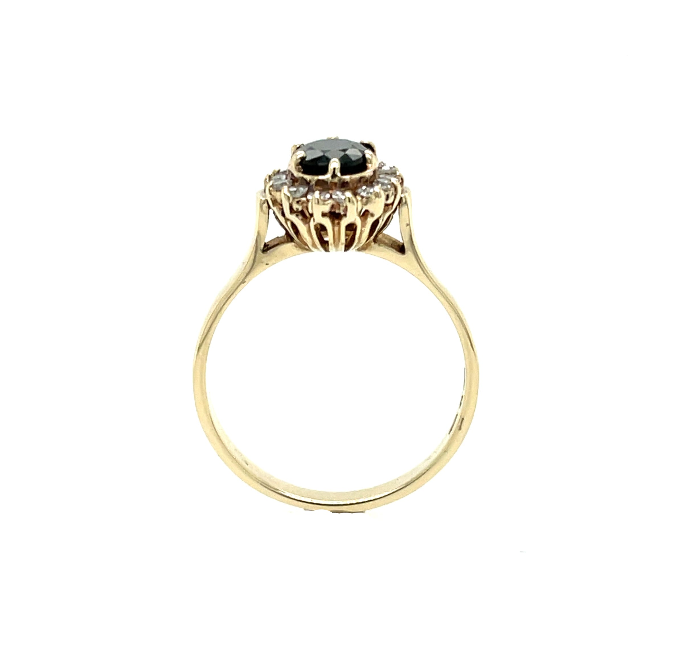 9ct Yellow Gold Vintage Sapphire & Diamond Cluster Ring London 1982