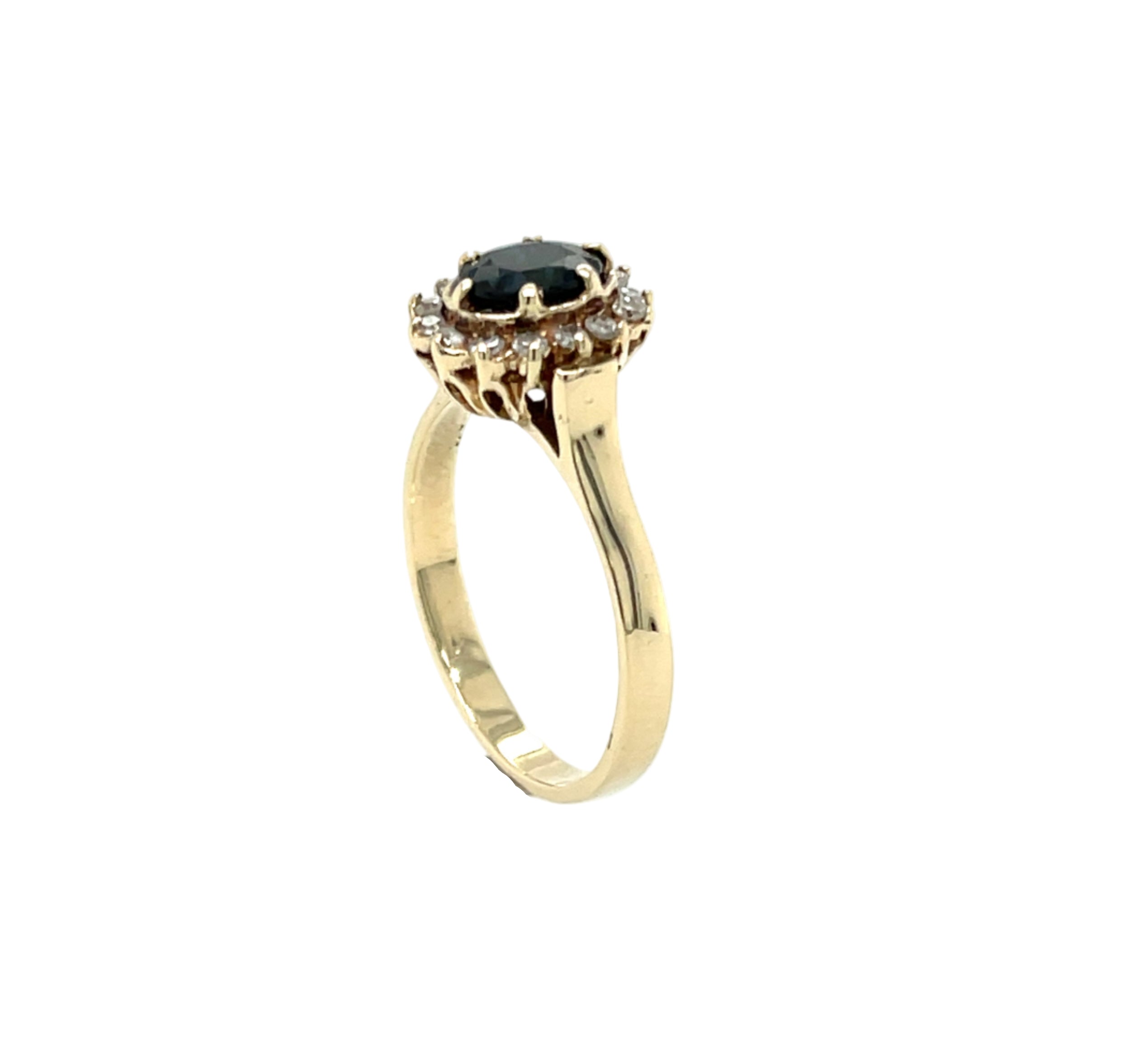 9ct Yellow Gold Vintage Sapphire & Diamond Cluster Ring London 1982