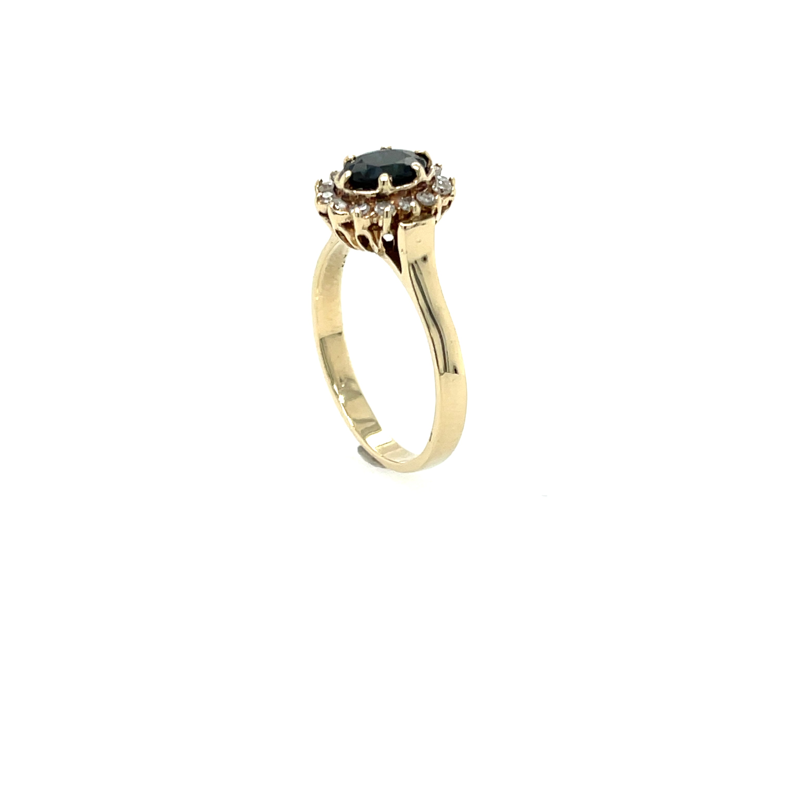 9ct Yellow Gold Vintage Sapphire & Diamond Cluster Ring London 1982