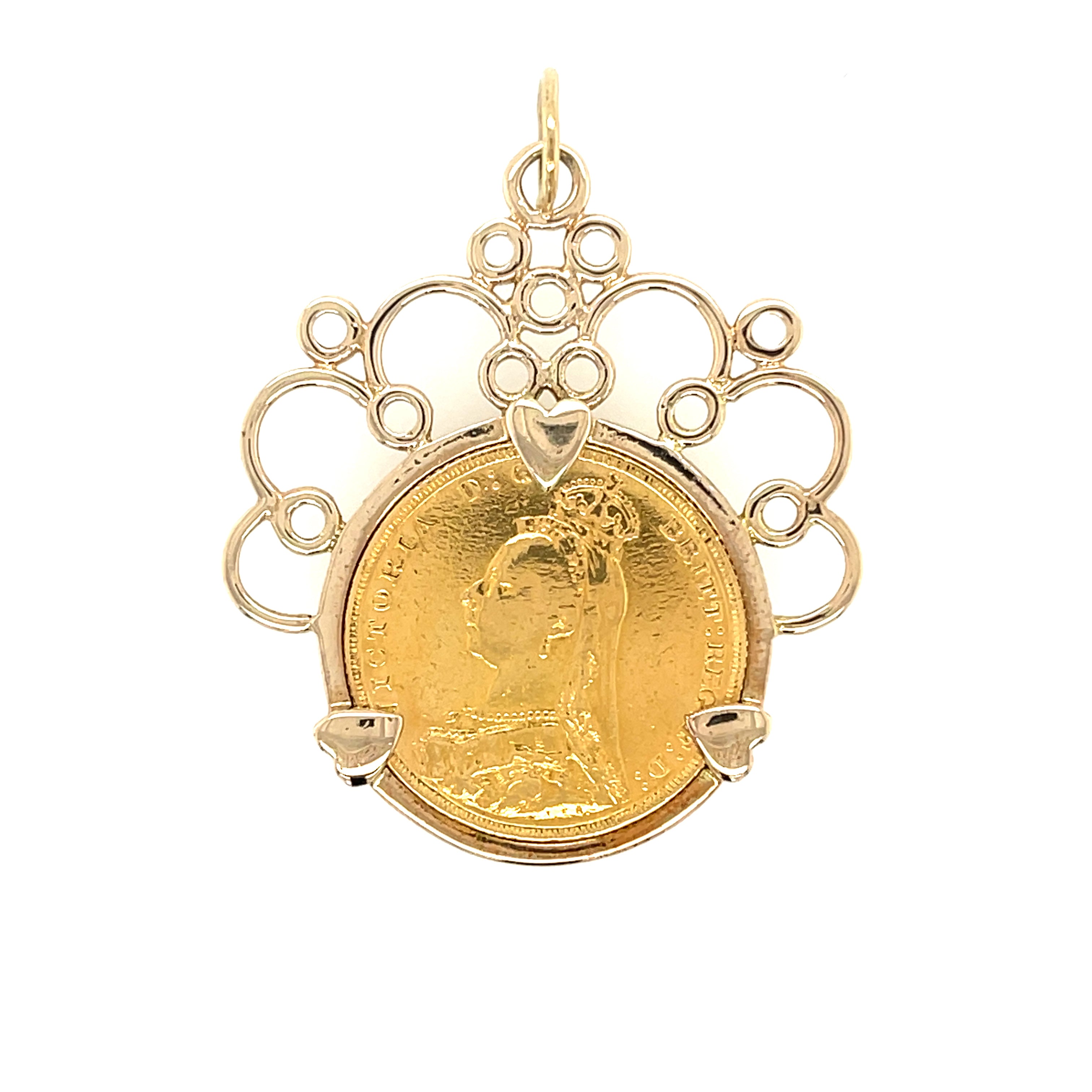 1891 Queen Victoria Full Sovereign Coin & Ornate Pendant Mount SOLD