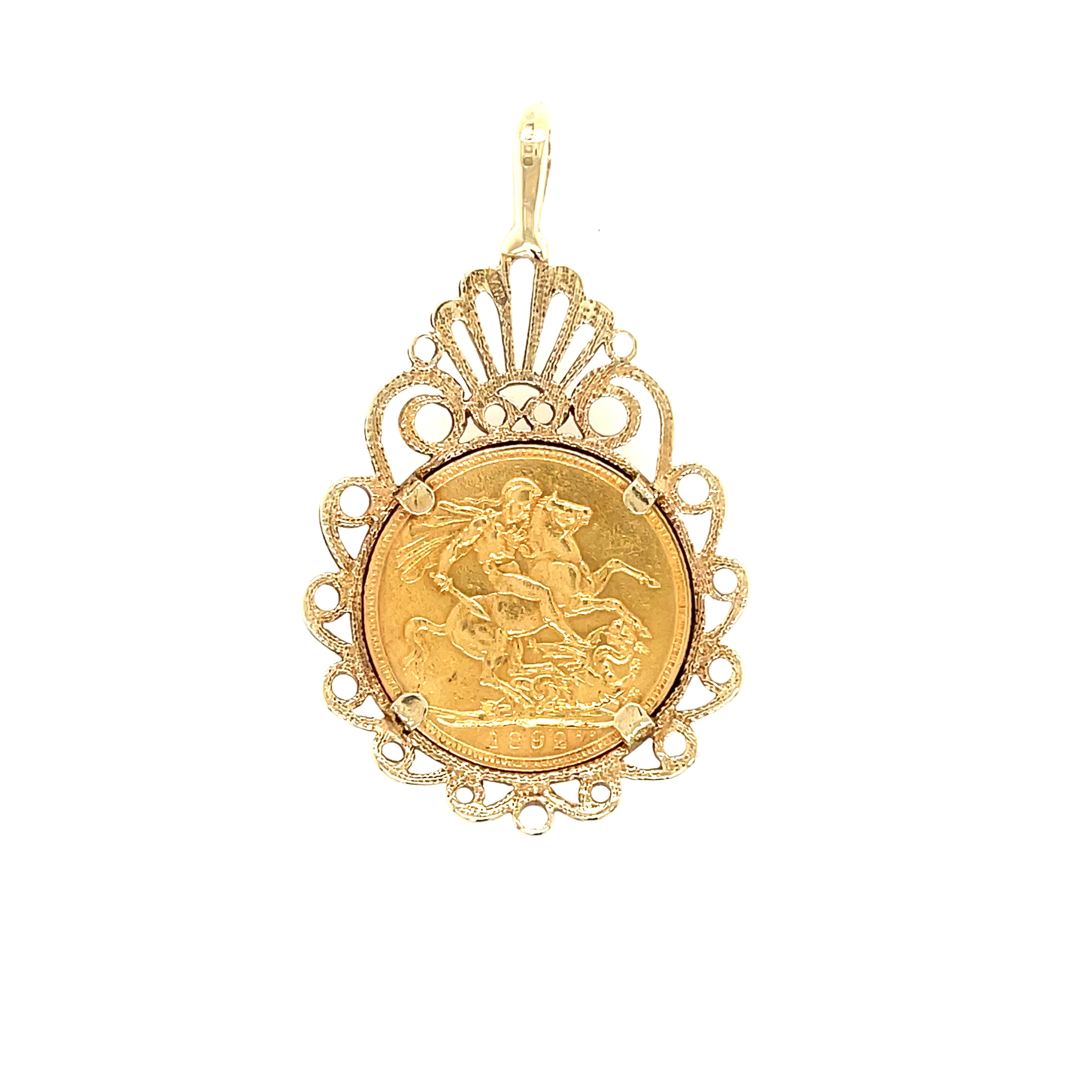 1892 Queen Victoria Full Sovereign Coin & Ornate Pendant Mount SOLD