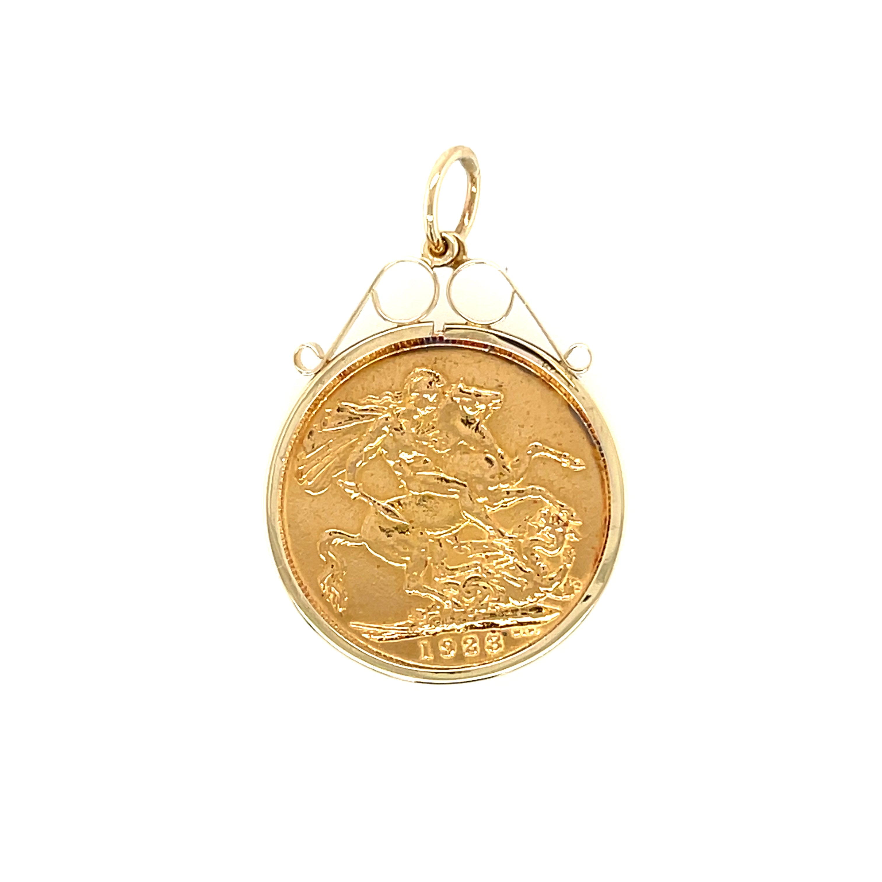 1923 George V Full Sovereign Coin & Scroll Pendant Mount SOLD