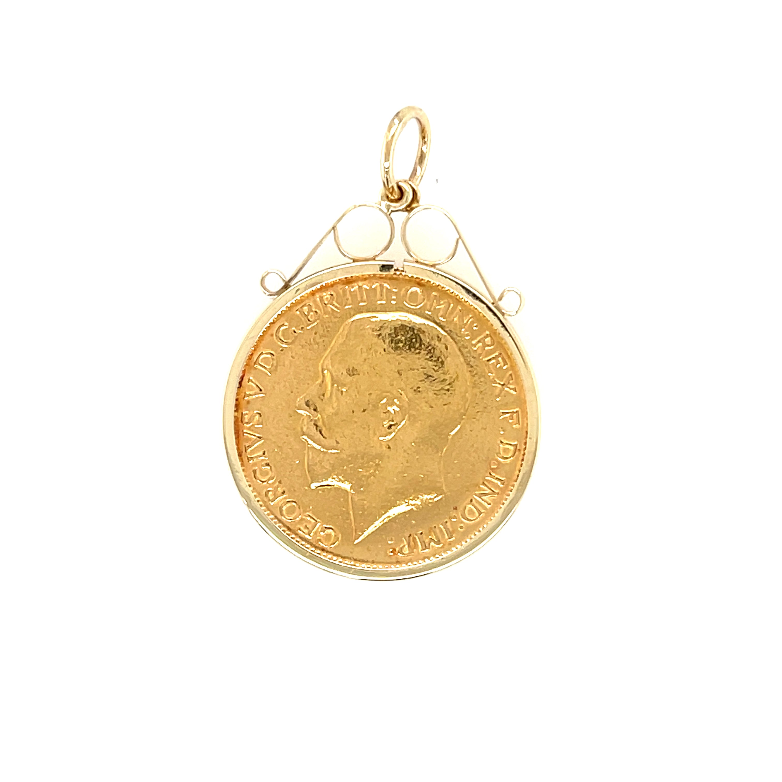 1923 George V Full Sovereign Coin & Scroll Pendant Mount SOLD
