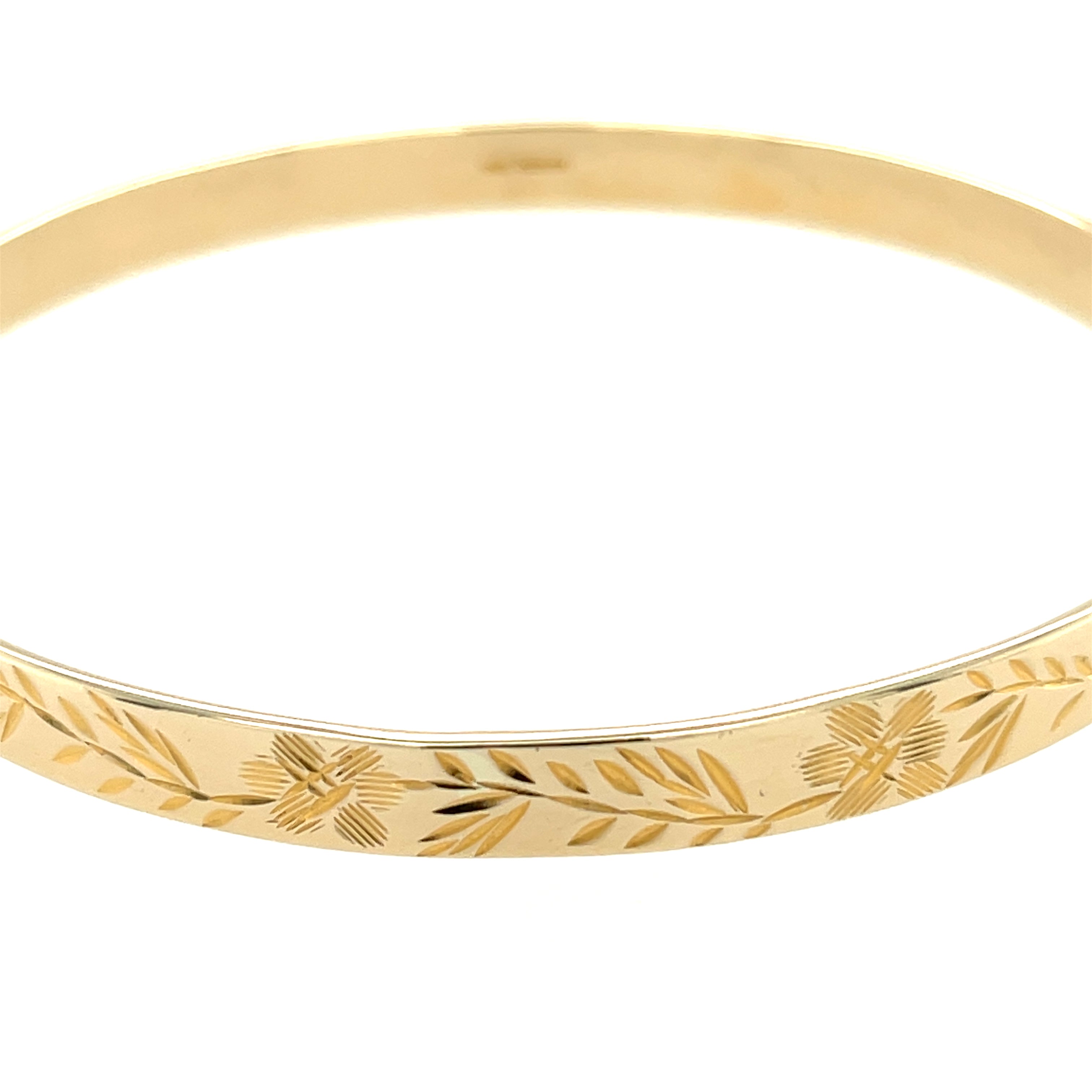 Vintage 1974 9ct Yellow Gold Patterned 5mm Solid Slave Bangle