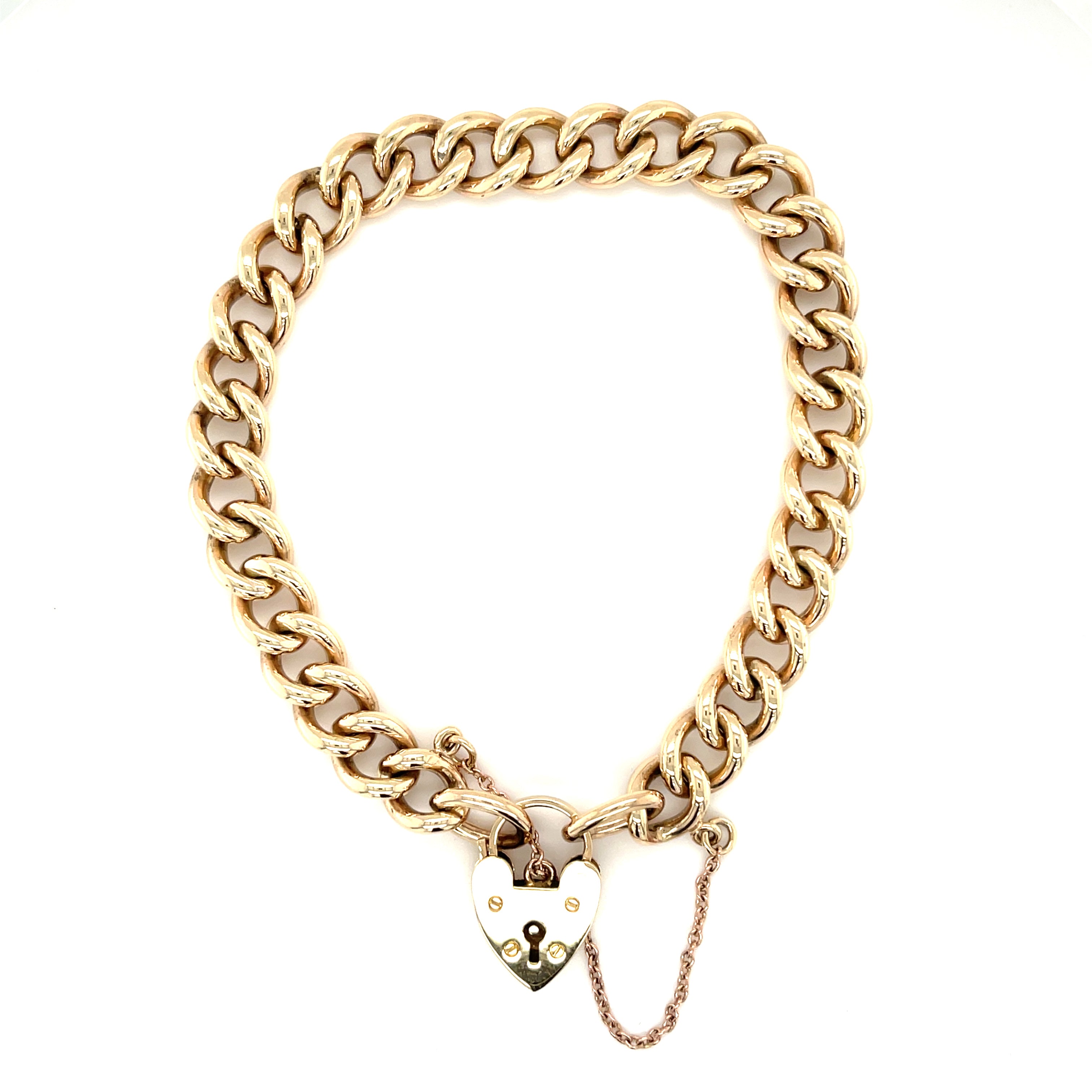 9ct Yellow Gold 7.5" Traditional Charm Bracelet & Heart Padlock 29.70g SOLD