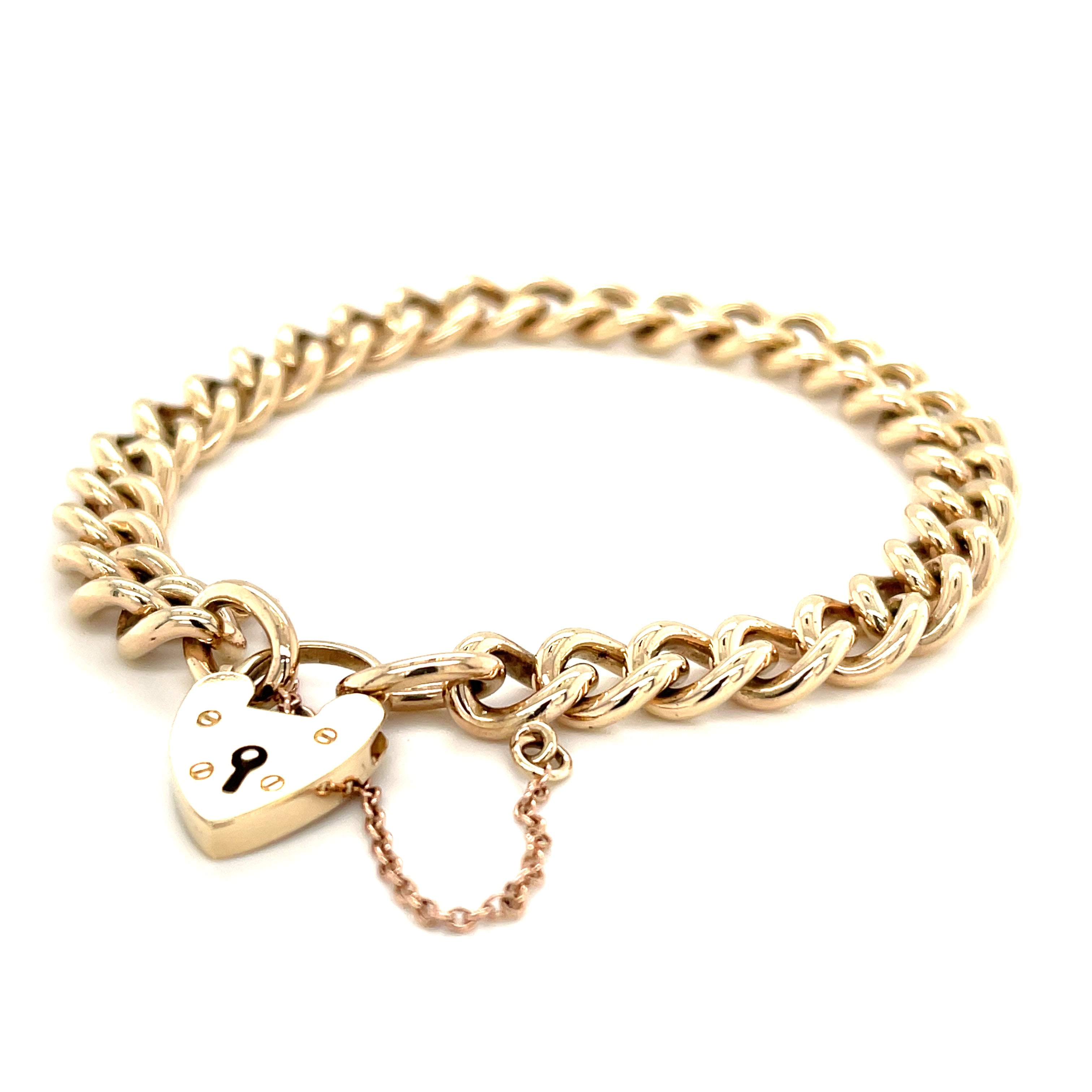 9ct Yellow Gold 7.5" Traditional Charm Bracelet & Heart Padlock 29.70g SOLD