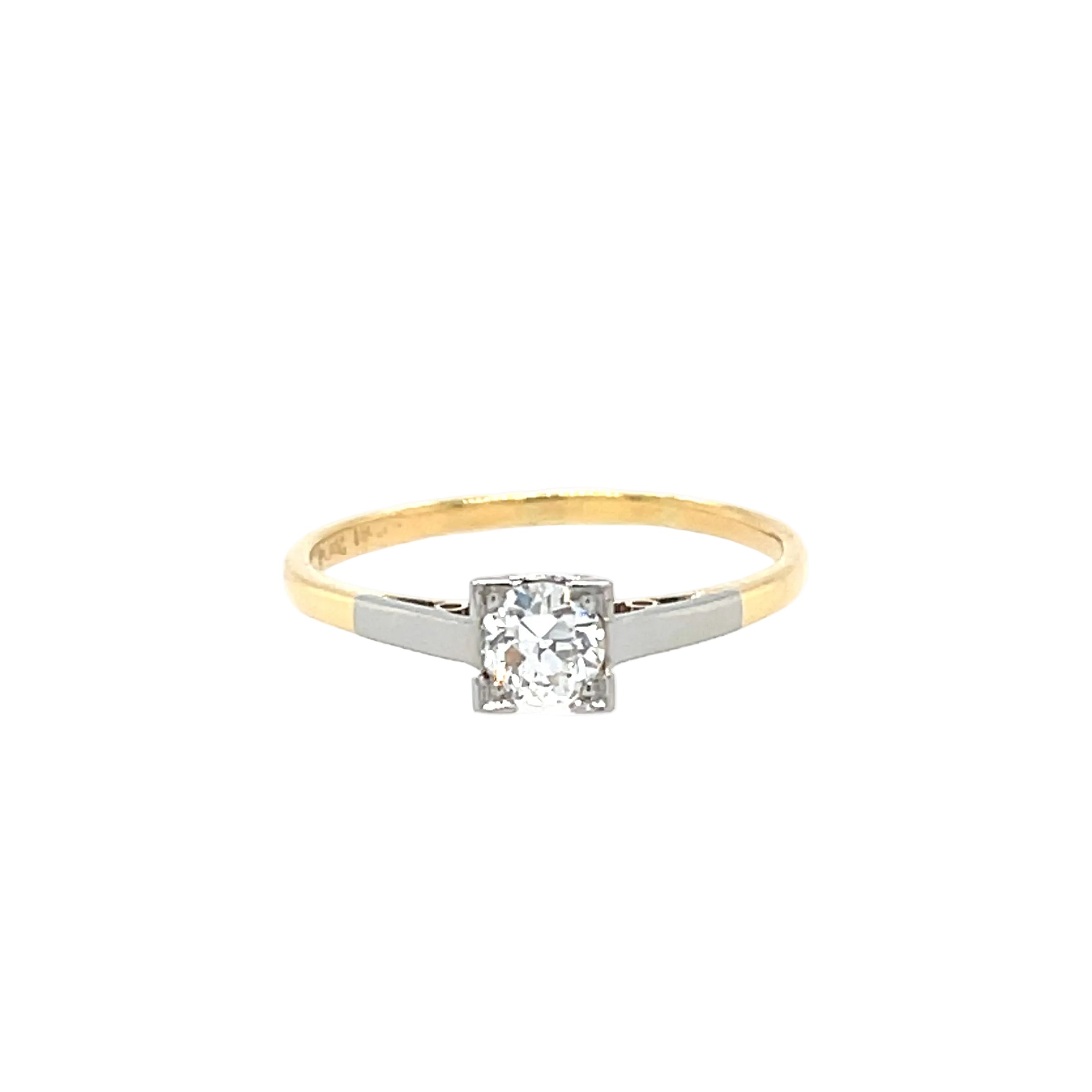 Antique 18ct Yellow Gold & Platinum 0.30ct Old Brilliant Cut Diamond Solitaire Engagement Ring Certified H VS
