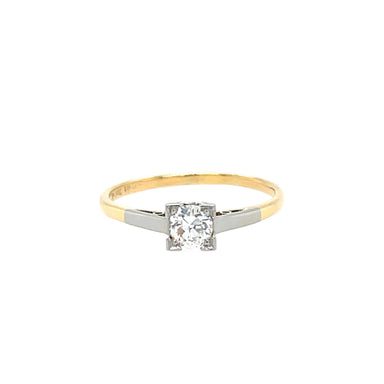 Antique 18ct Yellow Gold & Platinum 0.30ct Old Brilliant Cut Diamond Solitaire Engagement Ring Certified H VS