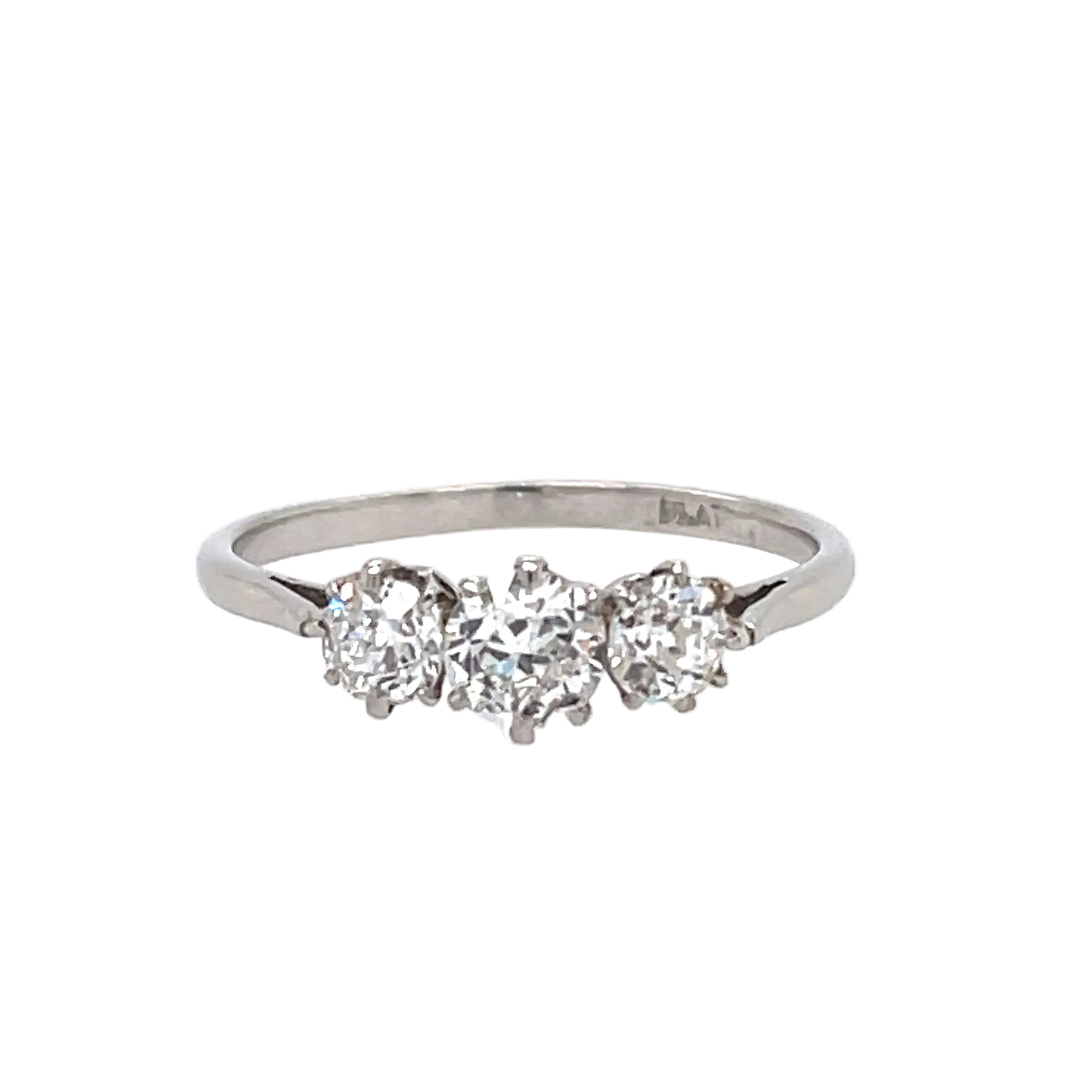 Antique Platinum 1.00ct Old European Cut Diamond Three Stone Ring Certified