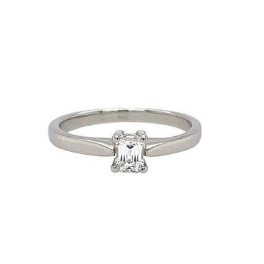 Platinum 0.26ct Emerald Cut Diamond Solitaire Engagement Ring Certified F VS