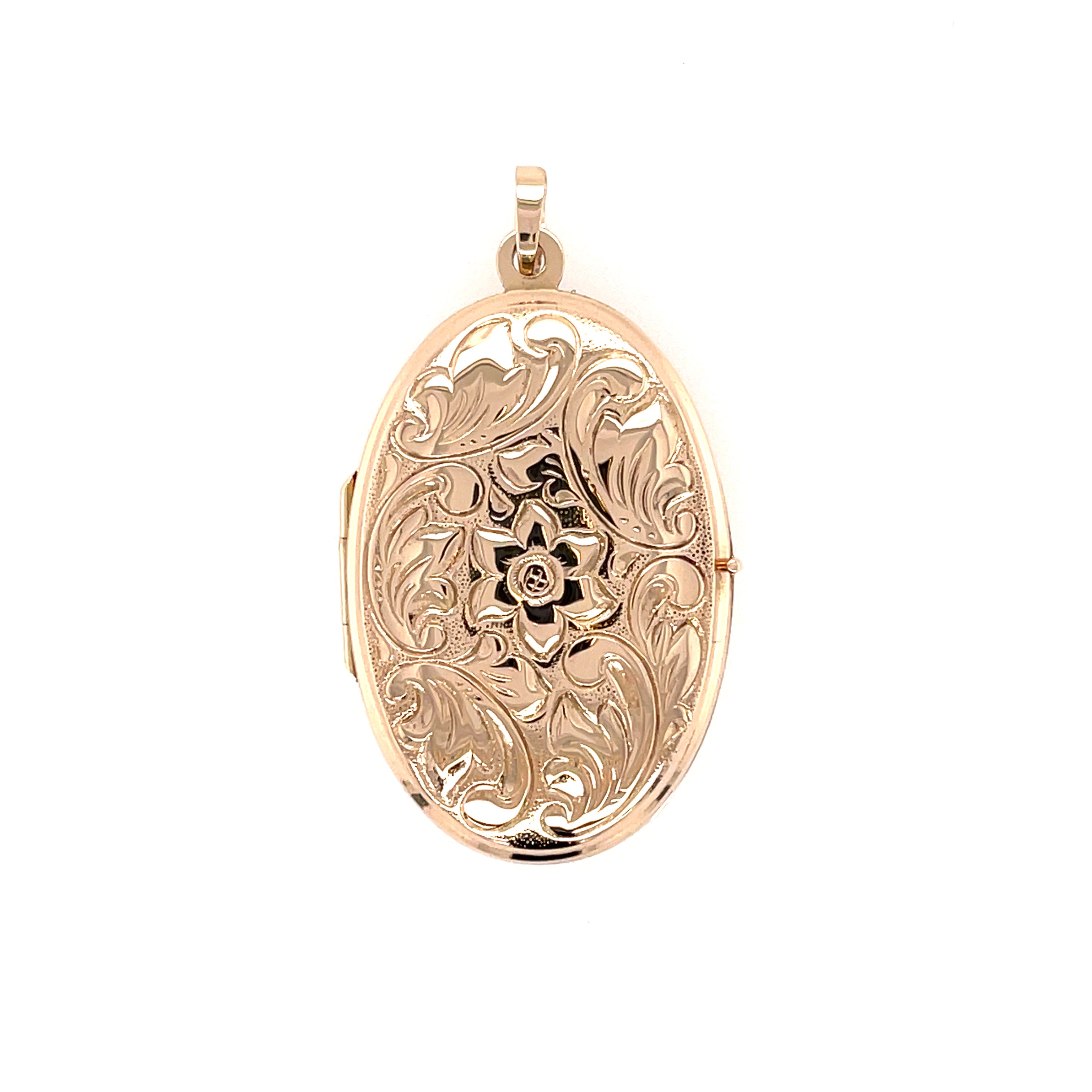 9ct Yellow Gold Oval Engraved Locket Pendant